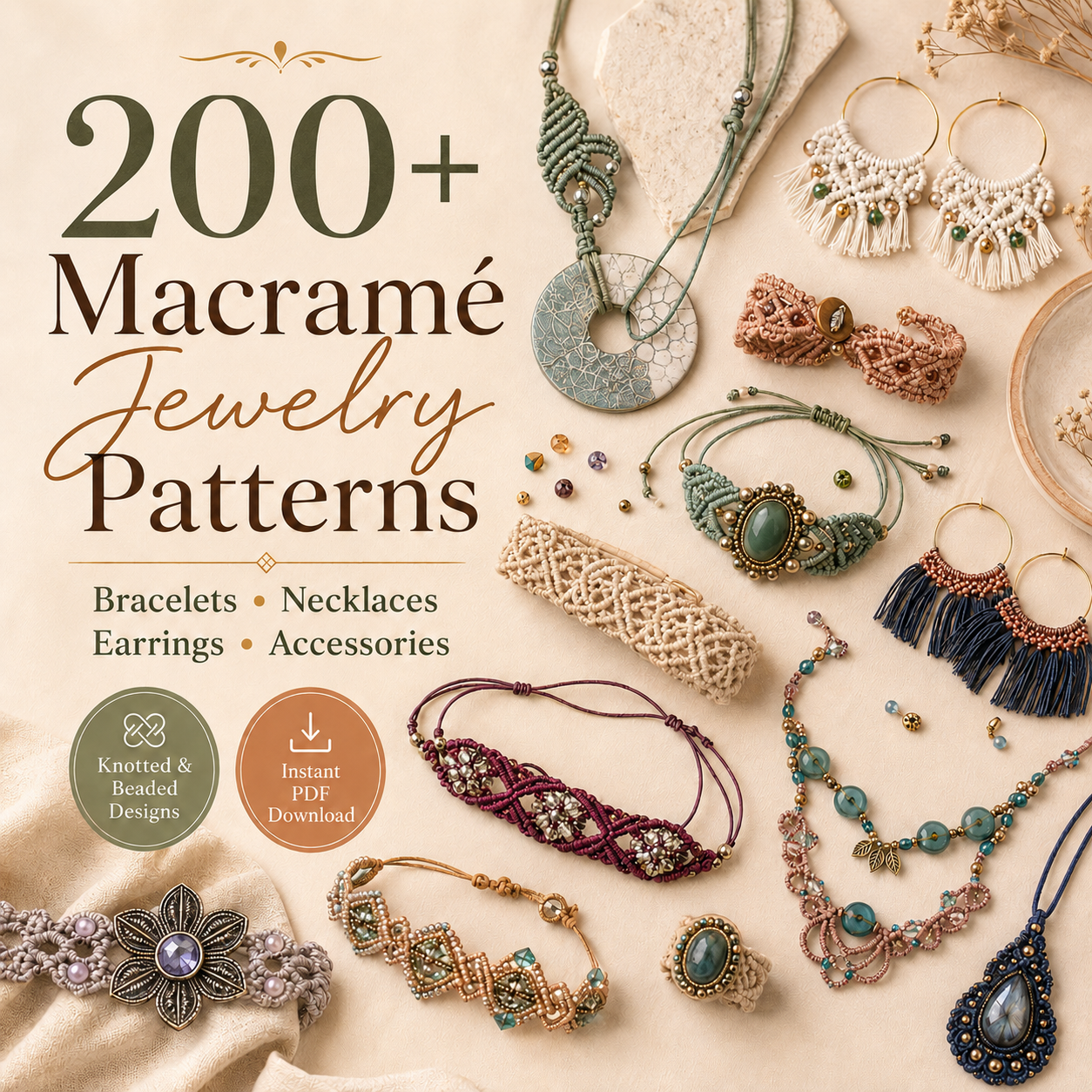 200 plus macrame jewelry patterns bundle with bracelets necklaces earrings and accessories